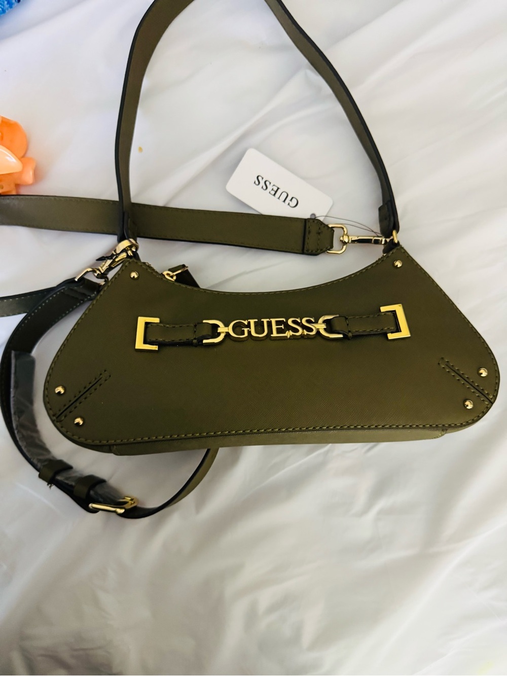 GUESS Olive Green Crossbody with Gold Logo Accent